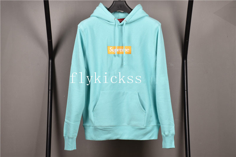 Supreme Ice Blue Hoodie With Yellow Box Logo